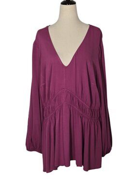 TORRID Women’s Long Sleeve Babydoll Tunic Top Deep V Neck Purple Size 3 EUC